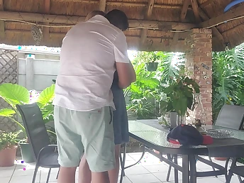 Hot blonde Honey takes a creampie from her neighbour's wife in a real homemade video