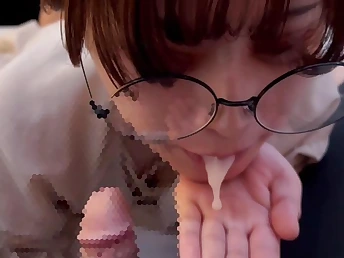 Nerdy Asian student with glasses gets a raunchy money-shot in POINT OF VIEW