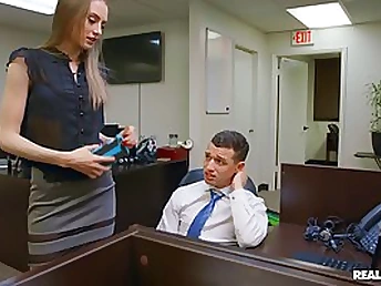 Smoking scorching office nymph is hammered on the table