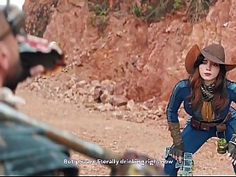 Beauty Fox & Ebony Bull costume play as Fallout's Deepthroated & Pummeled for a Sip of Electric cable