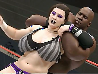 Watch this big-breasted babe squash will not hear of wrestler in a 3D interracial scene